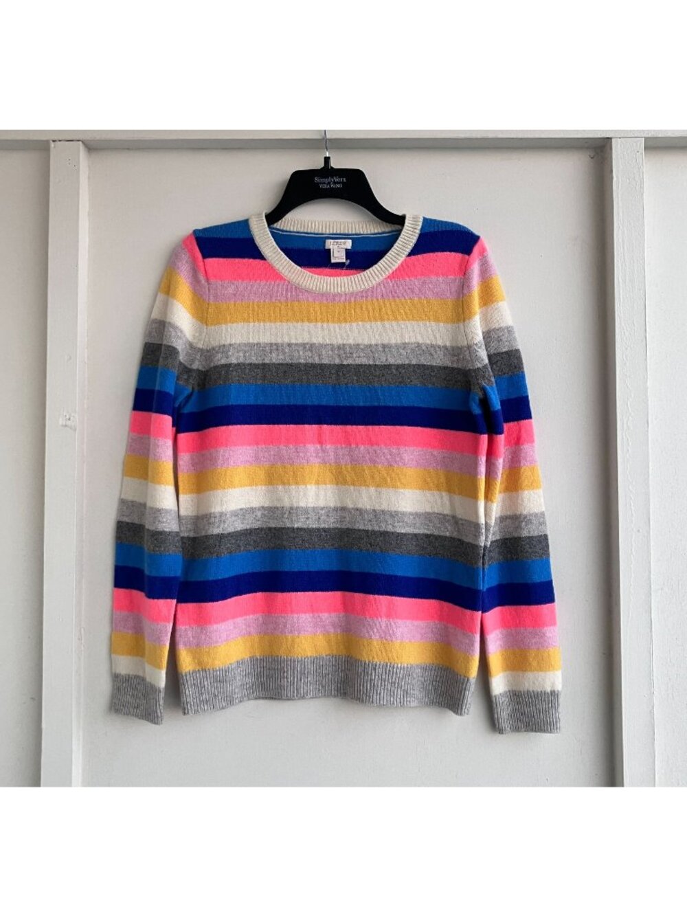 J.Crew Womens Striped Teddie Lambswool Nylon Sweater Size Medium Pink SP NWT